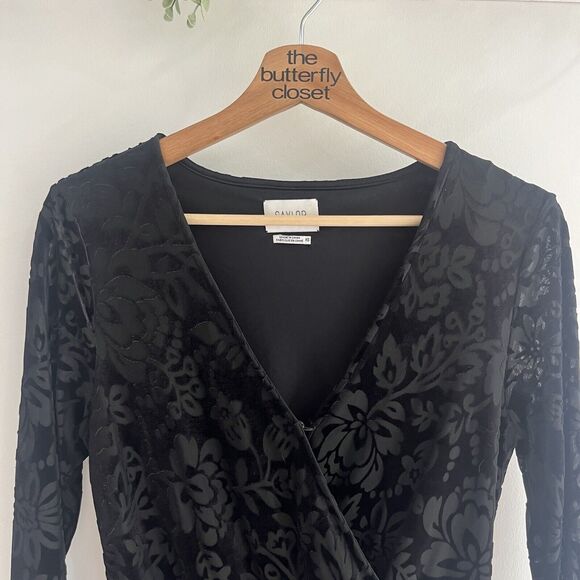 SAYLOR Black velvet romper Long Sleeve Floral burn out Extra Small designer - Picture 2 of 4